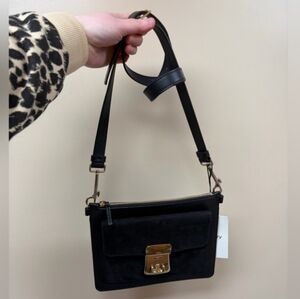 Theory Lock Pocket Crossbody Bag Black Linden Leather